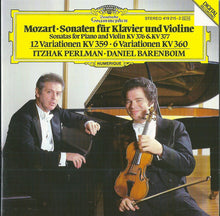 Load image into Gallery viewer, Mozart*, Itzhak Perlman, Daniel Barenboim : Sonaten Für Klavier Und Violine = Sonatas For Piano And Violin KV 376 & KV 377 • 12 Variationen KV 359 • 6 Variationen KV 360 (CD)