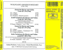 Load image into Gallery viewer, Mozart*, Itzhak Perlman, Daniel Barenboim : Sonaten Für Klavier Und Violine = Sonatas For Piano And Violin KV 376 & KV 377 • 12 Variationen KV 359 • 6 Variationen KV 360 (CD)