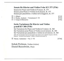 Load image into Gallery viewer, Mozart*, Itzhak Perlman, Daniel Barenboim : Sonaten Für Klavier Und Violine = Sonatas For Piano And Violin KV 376 & KV 377 • 12 Variationen KV 359 • 6 Variationen KV 360 (CD)