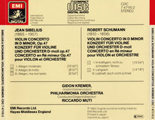 Load image into Gallery viewer, Gidon Kremer, Riccardo Muti, Philharmonia Orchestra / Sibelius* & Schumann* : Violin Concertos (CD, Album)