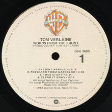 Load image into Gallery viewer, Tom Verlaine : Words From The Front (LP, Album, Win)