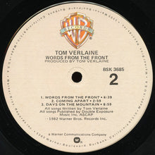 Load image into Gallery viewer, Tom Verlaine : Words From The Front (LP, Album, Win)