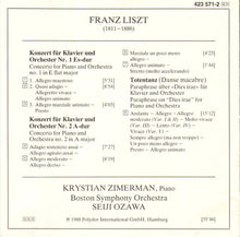 Charger l'image dans la galerie, Franz Liszt, Krystian Zimerman, Boston Symphony Orchestra, Seiji Ozawa : Klavierkonzerte Nos 1 & 2 = Piano Concertos = Concertos Pour Piano • Totentanz (CD, Album, PDO)