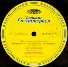 Load image into Gallery viewer, Felix Mendelssohn Bartholdy* — Berliner Philharmoniker · Herbert von Karajan : Symphonien Nr.4 »Italienische« · »Italian« · Nr.5 »Reformation« (LP)