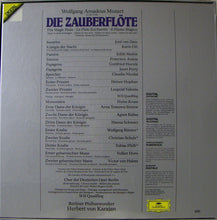 Load image into Gallery viewer, Mozart* · Edith Mathis · Karin Ott · Janet Perry · Anna Tomowa-Sintow · Agnes Baltsa · Hanna Schwarz · Francisco Araiza · Gottfried Hornik · José Van Dam, Chor der Deutschen Oper Berlin, Berliner Philharmoniker, Herbert Von Karajan : Die Zauberflöte = The Magic Flute = La Flûte Enchantée = Il Flauto Magico (3xLP, Dig + Box)