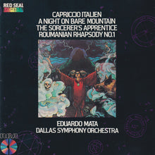 Laden Sie das Bild in den Galerie-Viewer, Dallas Symphony Orchestra, Eduardo Mata : Capriccio Italien / A Night On Bare Mountain / The Sorcerer's Apprentice / Roumanian Rhapsody No.1 (CD, Album)