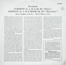 Load image into Gallery viewer, Mendelssohn* / Charles Munch, Boston Symphony Orchestra : Italian And Reformation Symphonies (LP, Ind)