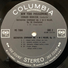Load image into Gallery viewer, Beethoven*, Leonard Bernstein, New York Philharmonic : Symphony No. 1 / Symphony No. 2 (LP, Album, Pit)