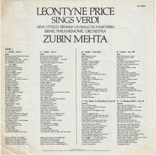 Charger l'image dans la galerie, Leontyne Price, Verdi*, Israel Philharmonic Orchestra, Zubin Mehta : Leontyne Price Sings Verdi (LP, Club)