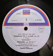 Load image into Gallery viewer, Sibelius*, Philharmonia Orchestra, Vladimir Ashkenazy, Elisabeth Söderström : Symphony No. 4 - Finlandia • Luonnotar (LP)