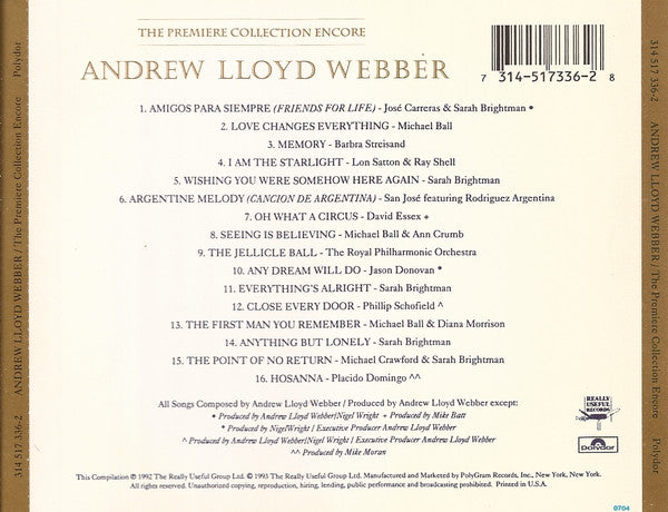 Buy Andrew Lloyd Webber The Premiere Collection Encore CD Comp buy-andrew-lloyd-webber-the-premiere-collection-encore-cd-comp