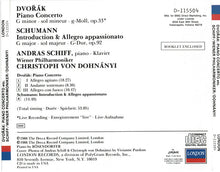 Load image into Gallery viewer, Dvořák*, Schumann*, Andras Schiff*, Wiener Philharmoniker, Christoph von Dohnányi : Piano Concerto; Introduction & Allegro Appassionato (CD, Album, Club)