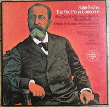 Load image into Gallery viewer, Saint-Saëns*, Aldo Ciccolini, Orchestre De Paris, Serge Baudo, Groupe Instrumental de Paris, Jean Laforge : The Five Piano Concertos & Septet For Trumpet, Strings And Piano (3xLP, Box)