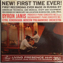 Laden Sie das Bild in den Galerie-Viewer, Byron Janis, Prokofiev* / Rachmaninoff*, Kyril Kondrashin*, Moscow Philharmonic Orchestra : Piano Concerto No. 3 And Piano Concerto No. 1 (LP, Album, Mono)