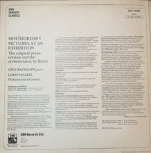 Load image into Gallery viewer, Moussorgsky*, Gina Bachauer, Lorin Maazel, Philharmonia Orchestra : Pictures At An Exhibition - The Original Piano Version And The Orchestration By Ravel (LP, Comp, RE)