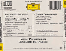 Charger l'image dans la galerie, Johannes Brahms - Wiener Philharmoniker • Leonard Bernstein : Symphonie No. 4 / Tragische Ouvertüre • Tragic Overture (CD, RE)