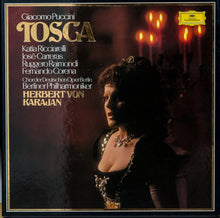 Load image into Gallery viewer, Giacomo Puccini, Herbert Von Karajan, Berliner Philharmoniker, Chor der Deutschen Oper Berlin, Katia Ricciarelli, José Carreras, Fernando Corena, Victor von Halem, Wolfgang Bünten : Tosca (2xLP + Box)
