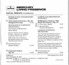 Charger l'image dans la galerie, Pyotr Ilyich Tchaikovsky - Ludwig Van Beethoven - Minneapolis Symphony Orchestra - University Of Minnesota Brass Band - Antal Dorati - London Symphony Orchestra - Deems Taylor : 1812 Festival Overture, Op. 49 - Capriccio Italien - Wellington's Victory (CD, Comp, Club)