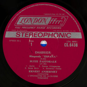 Chabrier*, Ansermet*, L'Orchestre De La Suisse Romande : Orchestral Music  (LP, Album, RE, RP)