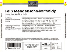 Charger l'image dans la galerie, Felix Mendelssohn-Bartholdy, Kurt Masur, Gewandhausorchester Leipzig : Symphonies Nos. 1-5 (CD, 3-C)