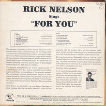 Load image into Gallery viewer, Rick Nelson* : Rick Nelson Sings "For You" (LP, Album, Mono, Pin)