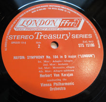Charger l'image dans la galerie, Mozart* / Haydn* - Vienna Philharmonic*, Herbert Von Karajan : Mozart Symphony In G Minor, K. 550 / Haydn Symphony In D Major, No. 104 (LP, Album, RE)