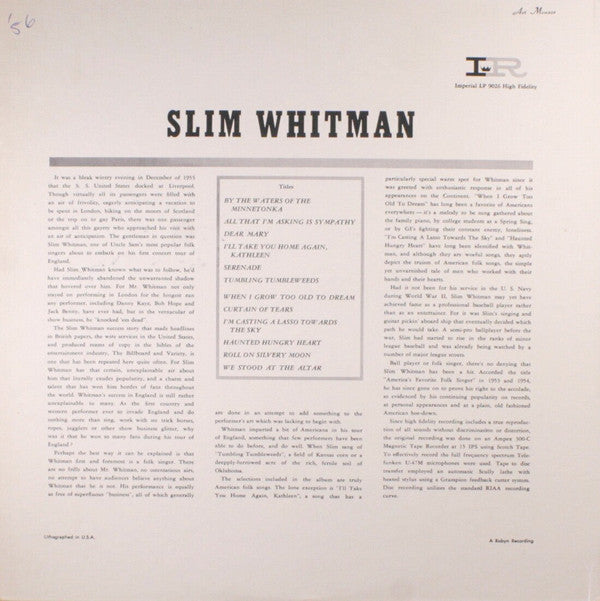 Slim Whitman - Slim Whitman Sings - LP