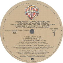 Charger l'image dans la galerie, David Sanborn : Hideaway (LP, Album, Jac)