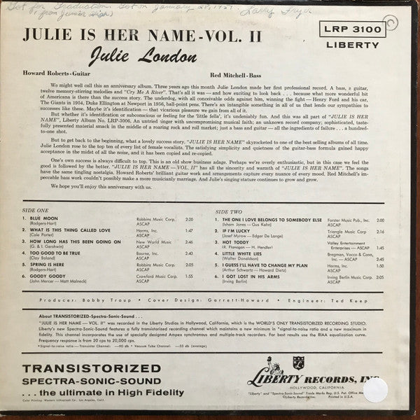 Buy Julie London : Julie Is Her Name (Volume Two) (LP, Album, Mono