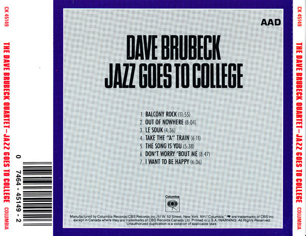 Buy The Dave Brubeck Quartet : Jazz Goes To College (CD, Album, RE