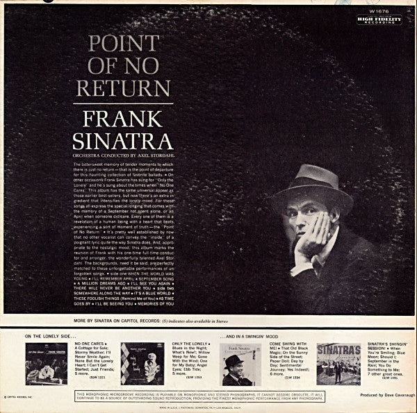 Buy Frank Sinatra : Point Of No Return (LP, Album, Mono, Scr) Online for a  great price – Record Town TX