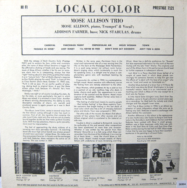 Buy Mose Allison : Local Color (LP, Album) Online for a great