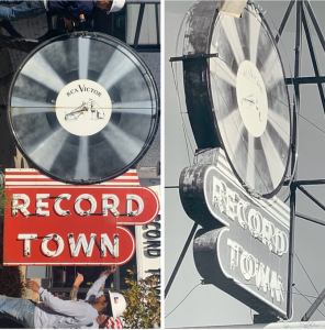 Historic Fort Worth Record Store Sign From the 1950's Refurbished and Put Atop the Store's New Location