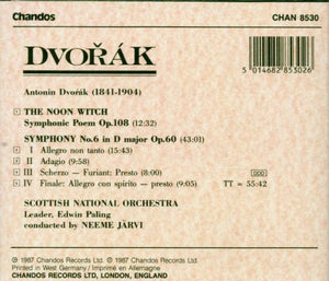 Dvořák* : Scottish National Orchestra* / Neeme Järvi : Symphony No.6 / The Noon Witch (CD, Album)