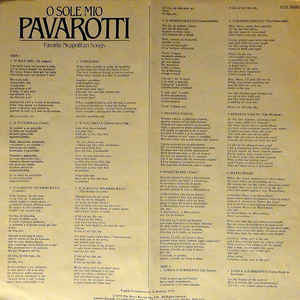 Luciano Pavarotti : O Sole Mio Favorite Neapolitan Songs (LP, Album, Comp, Club, RE)