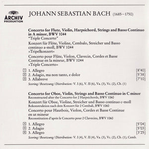 J.S. Bach* / Simon Standage, David Reichenberg, Lisa Beznosiuk, The English Concert, Trevor Pinnock : 3 Concerti (CD)