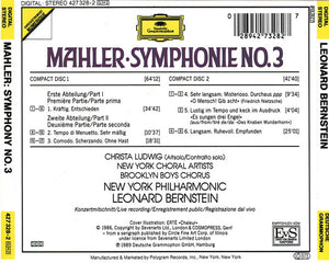 Mahler*, Leonard Bernstein, New York Philharmonic, Christa Ludwig, New York Choral Artists, Brooklyn Boys Chorus* : Symphonie No. 3 (2xCD, Album)