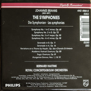 Johannes Brahms, Concertgebouworkest, Bernard Haitink : The Symphonies (4xCD, Comp, RE, RM + Box, Comp)