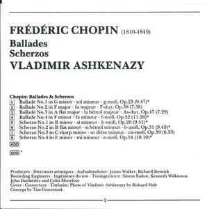 Chopin*, Vladimir Ashkenazy : Ballades • Scherzos (CD, Comp)