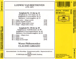 Ludwig van Beethoven, Wiener Philharmoniker, Claudio Abbado : Symphonien Nos. 1 & 4 (CD, Album)