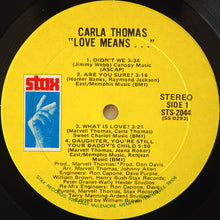 Charger l&#39;image dans la galerie, Carla Thomas : &quot;Love Means...&quot; (LP, Album, Mon)
