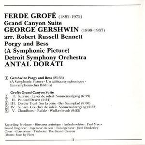 Grofé*, Gershwin*, Detroit Symphony Orchestra, Antal Dorati : Grand Canyon Suite / Porgy And Bess (A Symphonic Picture) (CD)