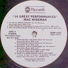 Load image into Gallery viewer, Mac Wiseman : Sixteen Great Performances (LP, Comp, Promo)
