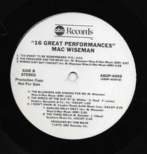 Load image into Gallery viewer, Mac Wiseman : Sixteen Great Performances (LP, Comp, Promo)
