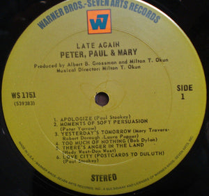 Peter, Paul & Mary : Late Again (LP, Album, Pit)