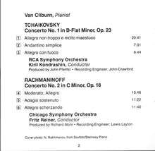 Laden Sie das Bild in den Galerie-Viewer, Van Cliburn, Tchaikovsky* - Kondrashin* / RCA Symphony* / Rachmaninov* - Reiner* / Chicago Symphony* : Concerto No. 1 / Concerto No. 2 (CD, Comp, RE, RM)
