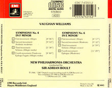 Load image into Gallery viewer, Vaughan Williams*, Sir Adrian Boult, New Philharmonia Orchestra : Symphony No.4 In F Minor - Symphony No.6 In E Minor* (CD, Comp)
