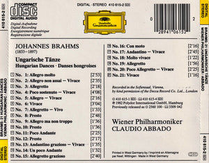 Johannes Brahms - Wiener Philharmoniker, Claudio Abbado : 21 Ungarische Tänze - Hungarian Dances - Danses Hongroises (CD, Album, RE)