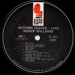 Roger Williams (2) : Autumn Leaves - 1965 (LP, Album)