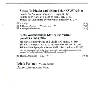 Mozart*, Itzhak Perlman, Daniel Barenboim : Sonaten Für Klavier Und Violine = Sonatas For Piano And Violin KV 376 & KV 377 • 12 Variationen KV 359 • 6 Variationen KV 360 (CD)